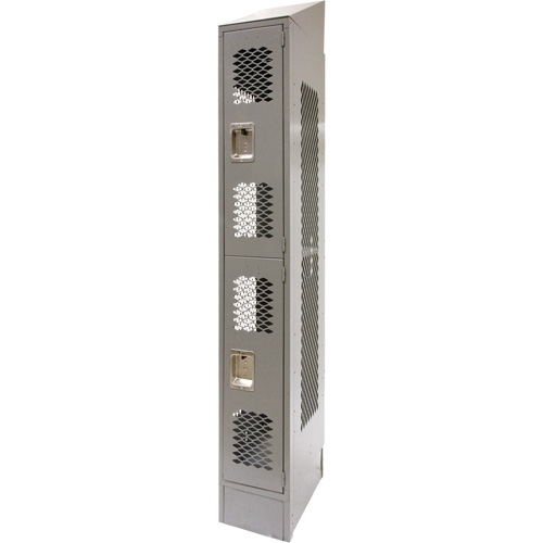 Vented Lockers, 2 -tier, 12" x 18" x 88", Steel, Grey, Knocked Down, Perforated Maritime Industrial Rubber