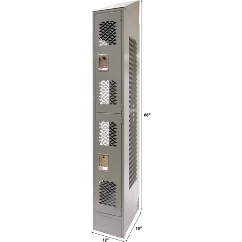Vented Lockers, 2 -tier, 12" x 18" x 88", Steel, Grey, Knocked Down, Perforated Maritime Industrial Rubber