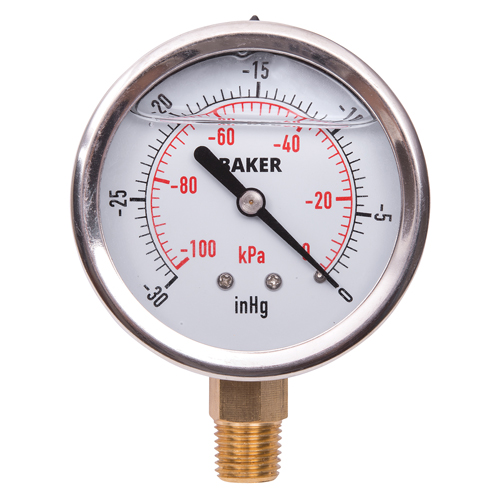 Manom&egrave;tres,  2-1/2", 30" Hg-0" Vac, Fixation inf&eacute;rieure, Analogique rempli de liquide Maritime Industrial Rubber