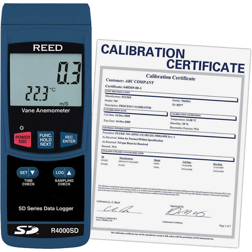 Thermo-an&eacute;mom&egrave;tre avec certificat de calibration, Enregistrement des donn&eacute;es, Gamme de v&eacute;locit&eacute; d'air de 0,4 - 30 m/sec Maritime Industrial Rubber