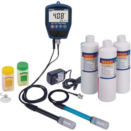 Trousse de pH/mV-m&egrave;tre R3525 avec &eacute;lectrode de potentiel redox, solution de pH/conductivit&eacute; et adaptateur de courant Maritime Industrial Rubber