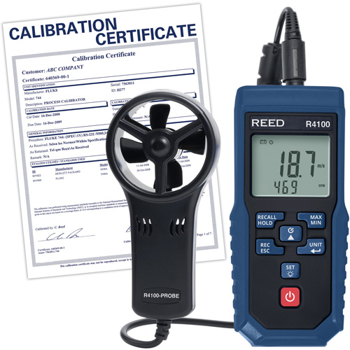 Thermo-an&eacute;mom&egrave;tre &agrave; aube R4100 avec volume d'air et certificat d'&eacute;talonnage, Enregistrement des donn&eacute;es, Gamme de v&eacute;locit&eacute; d'air de 0,4 - 30 m/sec Maritime Industrial Rubber