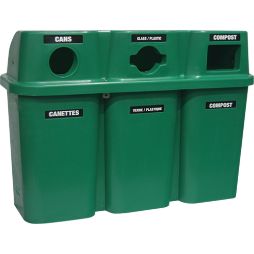 Contenants de recyclage Bullseye, Bord de rue, Plastique, 3 x 22 gal. US Maritime Industrial Rubber