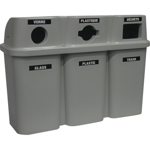 Contenants de recyclage Bullseye, Bord de rue, Plastique, 3 x 22 gal. US Maritime Industrial Rubber