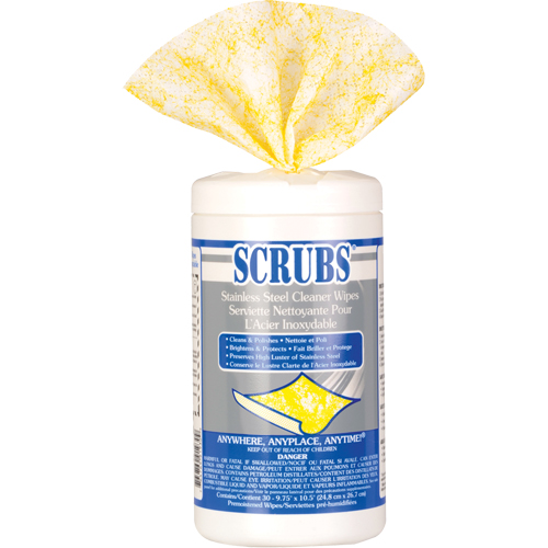 Lingettes nettoyantes pour l'acier inoxydable, 30 lingettes, 10-1/2" x 9-3/4" Maritime Industrial Rubber