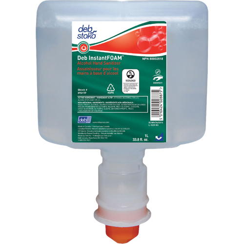 InstantFoam&reg; Sanitizer, 1000 ml, Cartridge Refill, 72% Alcohol Maritime Industrial Rubber