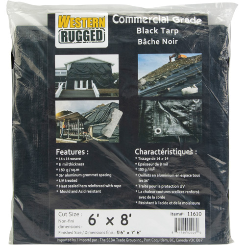 Tarp, Light Industrial Duty, Black, 6' x 8' x 8 mils Maritime Industrial Rubber