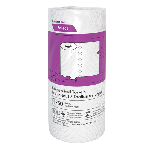 Pro Select Kitchen Towel Roll, 2 Ply, 250 Sheets/Roll, 8" W, 11" L Maritime Industrial Rubber