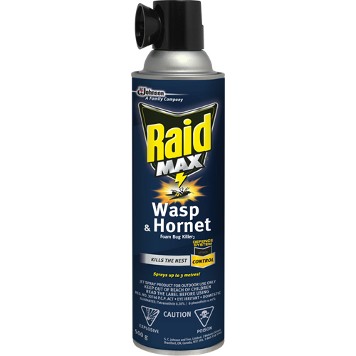 Raid&reg; Max&reg; Wasp & Hornet Foam Bug Killer, 500 g, Aerosol Can, Solvent Base Maritime Industrial Rubber