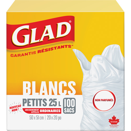 Small 25L Unscented Garbage Bags, Regular, 20" W x 20" L, White Maritime Industrial Rubber