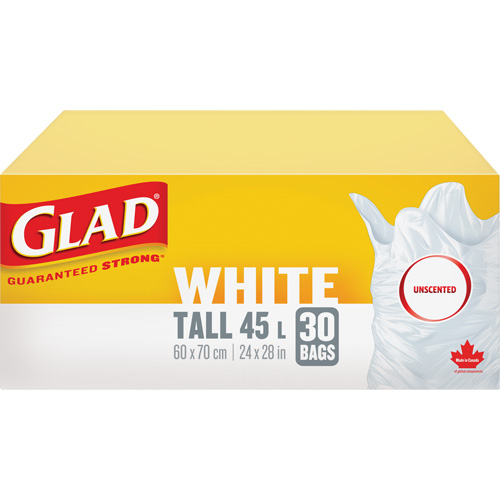 Sacs &agrave; ordures hauts 45 L sans parfum, R&eacute;gulier, 24" la x 28" lo, Blanc Maritime Industrial Rubber