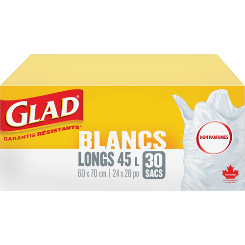 Sacs &agrave; ordures hauts 45 L sans parfum, R&eacute;gulier, 24" la x 28" lo, Blanc Maritime Industrial Rubber