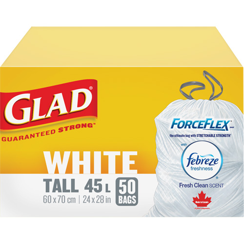 Tall 45L Febreze Garbage Bags, Regular, 24" W x 28" L, White Maritime Industrial Rubber