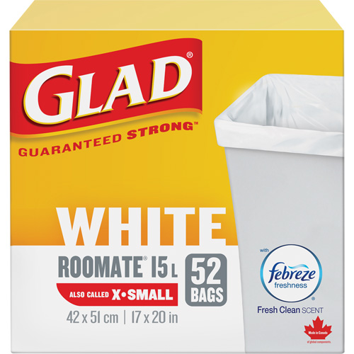 X-Small 15L Roommate Febreze Garbage Bags, Regular, 17" W x 20" L, White Maritime Industrial Rubber
