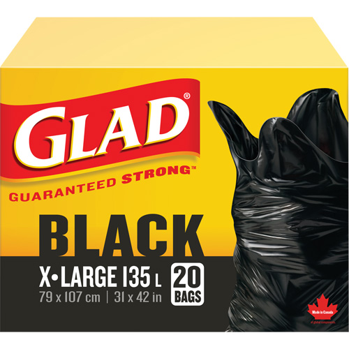 135L Garbage Bags, Regular, 31" W x 42" L, Black Maritime Industrial Rubber