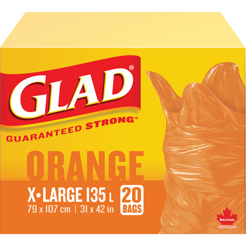 135L Garbage Bags, Regular, 31" W x 42" L, Orange Maritime Industrial Rubber