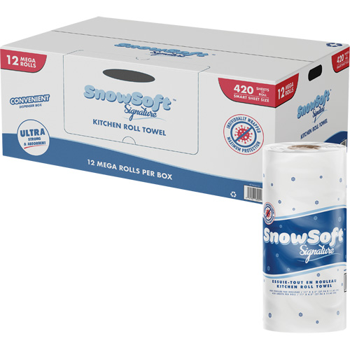 Snow Soft Signature Kitchen Towel Roll, 2 Ply, 420 Sheets/Roll, 4.5" W, 11" L Maritime Industrial Rubber