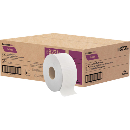 Papier toilette Pro Select, Rouleau G&eacute;ant, 2 Pli, Longueur 750', Blanc Maritime Industrial Rubber