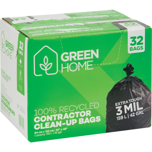 Green Home Garbage Bags, Strong, 33" W x 48" L, 3 mils, Black, 159 L (42 Gal.) Capacity Maritime Industrial Rubber