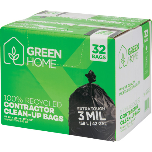 Green Home Garbage Bags, Strong, 33" W x 48" L, 3 mils, Black, 159 L (42 Gal.) Capacity Maritime Industrial Rubber