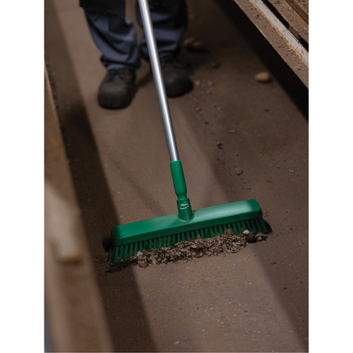 Push Broom Head, Fine/Stiff Bristles, 16-1/2", Polyester/Polypropylene, Green Maritime Industrial Rubber