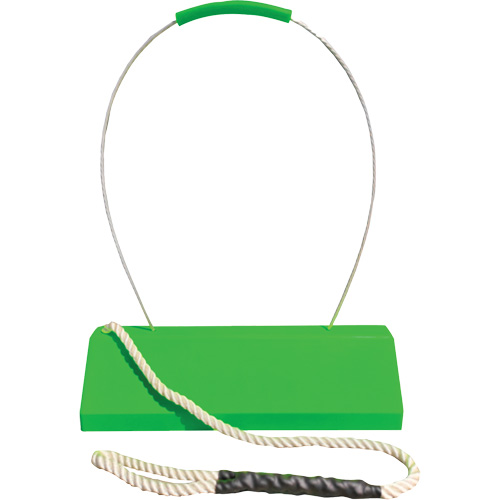 Cale de roue pour avion Checkers Safety SafeRay avec poign&eacute;e ergonomique &agrave; cordage en boucle, Ur&eacute;thane, Vert fluorescent, 24" la x 8" p x 6" h Maritime Industrial Rubber