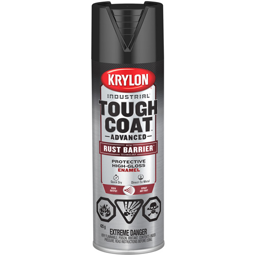 Tough Coat&reg; Advanced Paint with Rust Barrier Technology, Black, High-Gloss, 425 g, Aerosol Can Maritime Industrial Rubber