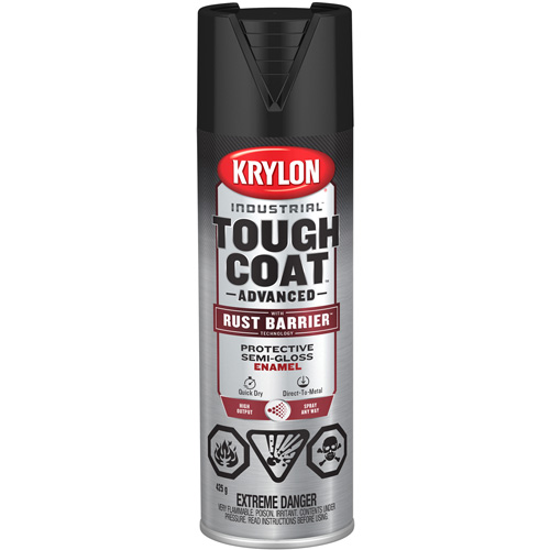 Peinture Tough Coat avec technologie Rust Barrier, Noir, Semi-brillant, 425 g, Canette a&eacute;rosol Maritime Industrial Rubber