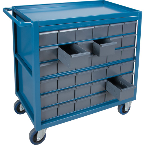 Drawer Shelf Cart, 1200 lbs. Capacity, Steel, 18" x W, 35" x H, 36" D, Rubber Wheels, All-Welded, 36 Drawers Maritime Industrial Rubber