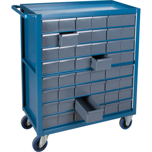 Drawer Shelf Cart, 1200 lbs. Capacity, Steel, 18" x W, 35" x H, 36" D, Rubber Wheels, All-Welded, 48 Drawers Maritime Industrial Rubber