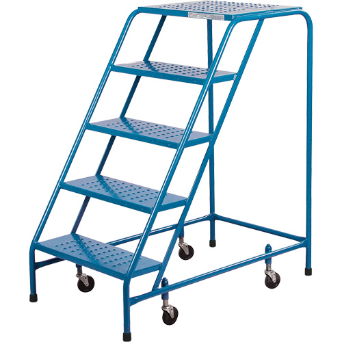 CSA-Certified Rolling Step Ladder, 5 Steps, 22" Step Width, 46" Platform Height, Steel Maritime Industrial Rubber
