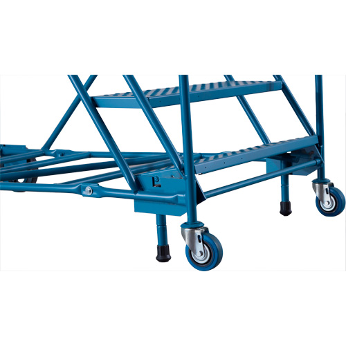 CSA-Certified Rolling Step Ladder with Locking Step, 14 Steps, 30" Step Width, 128" Platform Height, Steel Maritime Industrial Rubber