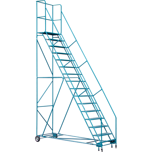 Escabeau roulant certifi&eacute; par la CSA avec pied verrouillable, 16 marches, Largeur de la marche 30", Hauteur de la plateforme 144", Acier Maritime Industrial Rubber