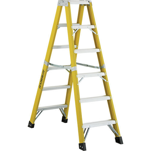 6600 Series Industrial Heavy-Duty 2-Way Stepladders, Fibreglass, 300 lbs. Capacity, 6' Maritime Industrial Rubber
