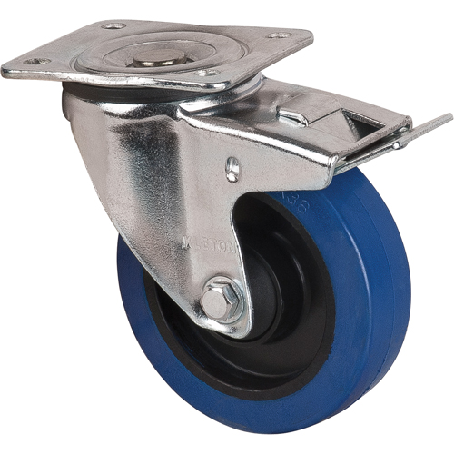 Roulette bleue, Pivotant avec frein, 5" (127 mm), Caoutchouc, 400 lb (181 kg) Maritime Industrial Rubber