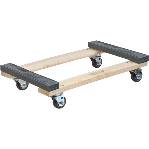 Rubber Ends Hardwood Dolly, Wood Frame, 18" W x 24" D x 7" H, 900 lbs. Capacity Maritime Industrial Rubber