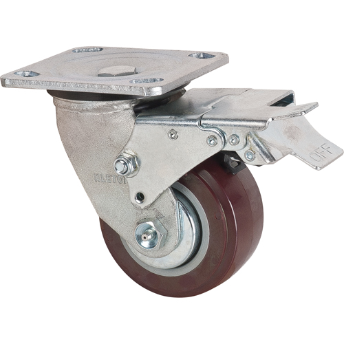 Caster, Swivel with Brake, 4" (101.6 mm), Polyurethane, 550 lbs. (249.5 kg.) Maritime Industrial Rubber