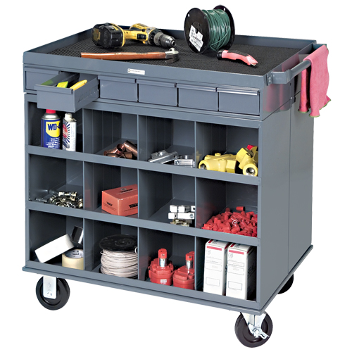 Heavy-Duty Two-Sided Mobile Work Station, 1200 lbs. Capacity, Steel, 34" x W, 34" x H, 24" D, All-Welded, 6 Drawers Maritime Industrial Rubber