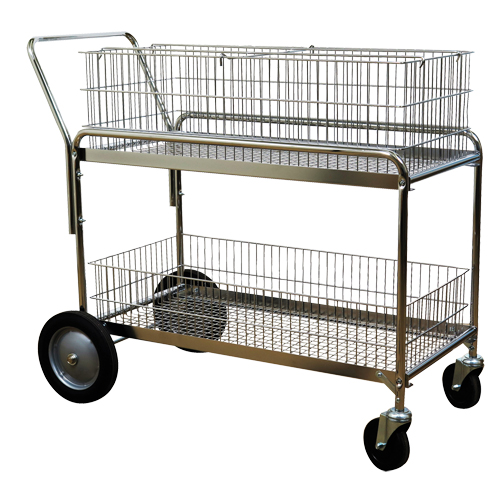 Chariot de bureau en treillis m&eacute;tallique pour le courrier, 250 lb Capacit&eacute;, Chrome, 23-3/4" p x 43" la x 38-1/2" h, Chrom&eacute; Maritime Industrial Rubber