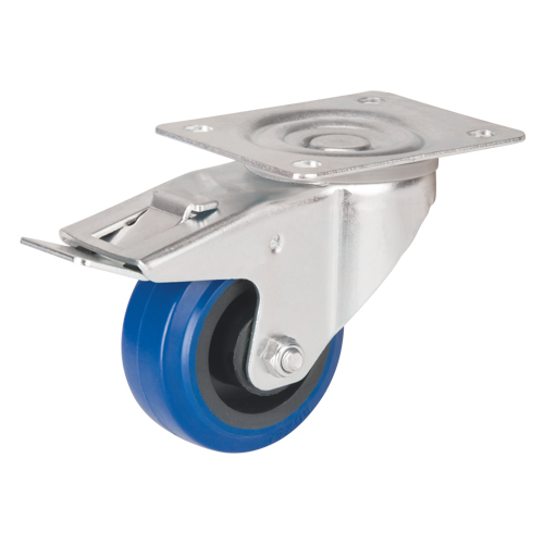 Roulette bleue, Pivotant avec frein, 3" (76 mm), Caoutchouc, 285 lb (129 kg) Maritime Industrial Rubber