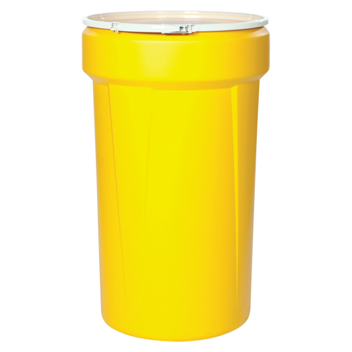 Baril emboîtable en poly&eacute;thyl&egrave;ne, 30 gal. US (25 gal. imp.), Dessus ouvert, Jaune Maritime Industrial Rubber