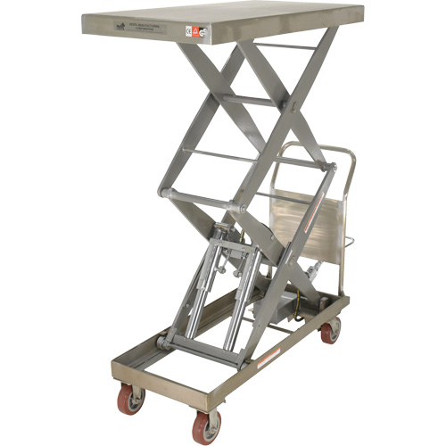 Manual Hydraulic Scissor Lift Table, 47-1/2" L x 24" W, Partial Stainless Steel, 1500 lbs. Capacity Maritime Industrial Rubber