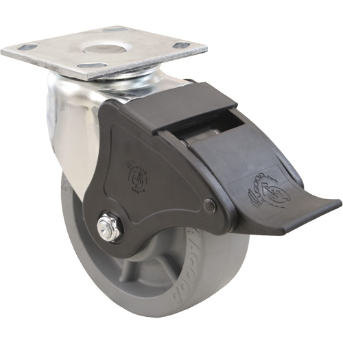 Emaxx Caster, Swivel with Brake, 4" (101.6 mm), Envirothane, 1000 lbs. (453.6 kg.) Maritime Industrial Rubber