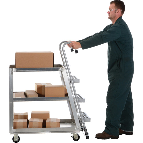 Stockpicker Truck, Aluminum, 21-7/8" W x 40" D, 3 Shelves, 660 lbs. Capacity Maritime Industrial Rubber