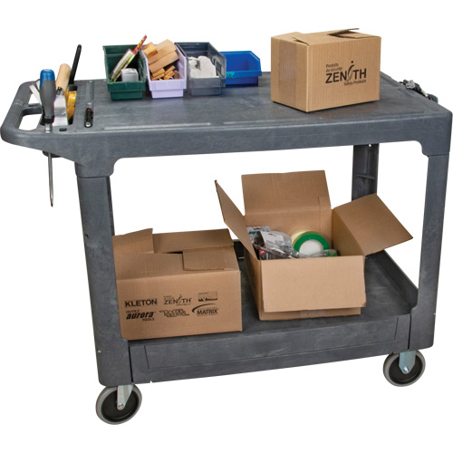 Flat-Shelf Utility Service Cart, 2 Tiers, 25-1/4" x 32-1/4" x 44", 550 lbs. Capacity Maritime Industrial Rubber