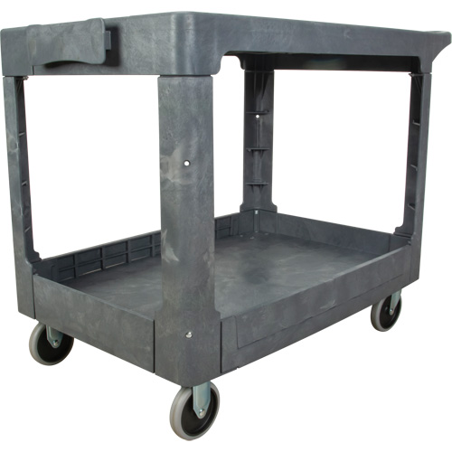 Flat-Shelf Utility Service Cart, 2 Tiers, 25-1/4" x 32-1/4" x 44", 550 lbs. Capacity Maritime Industrial Rubber