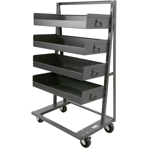 Single-Sided Heavy Duty A-Frame Cart with 4 Large Lipped Trays, 38" x 25" x 63", 2500 lbs. Capacity Maritime Industrial Rubber