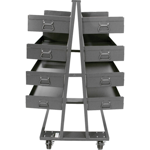Double-Sided Heavy Duty A-Frame Cart with 8 Large Lipped Trays, 38" x 30" x 63", 2500 lbs. Capacity Maritime Industrial Rubber