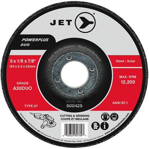 Meule/disque de coupe POWERPLUS DUO, 5" x 1/8", Arbre de 7/8", Type 27, Grain de A30DUO Maritime Industrial Rubber