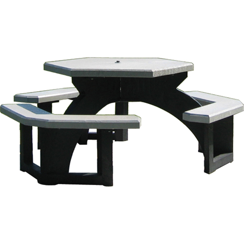 Recycled Plastic Hexagon Picnic Tables, 78" L x 78" W, Grey Maritime Industrial Rubber